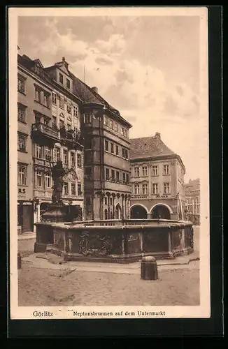 AK Görlitz, Untermarkt mit Gasthaus und Neptunsbrunnen