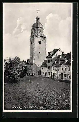 AK Altenburg, Nikolaikirchhof mit Turm