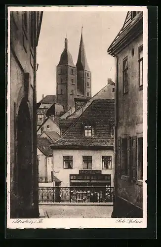 AK Altenburg i. Th., Rote Spitzen mit Geschäft