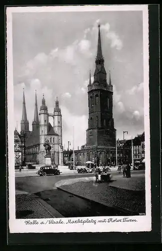 AK Halle a. Saale, Marktplatz und Roter Turm