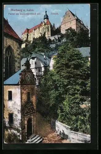 AK Marburg a. Lahn, Partie am Lutherkirchhof mit Schloss