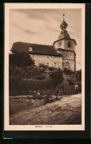 AK Möhra, Kirche und Kinder mit Karren
