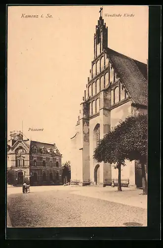 AK Kamenz i. Sa., Wendische Kirche mit Postamt