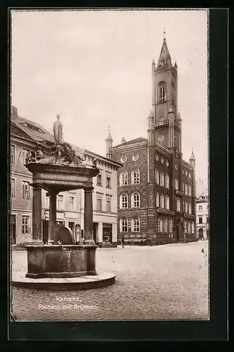 AK Kamenz, Rathaus mit Brunnen