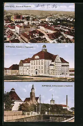 AK Kamenz, Realschule m. Progymnasium, Schillerpromenade mit Hauptkirche