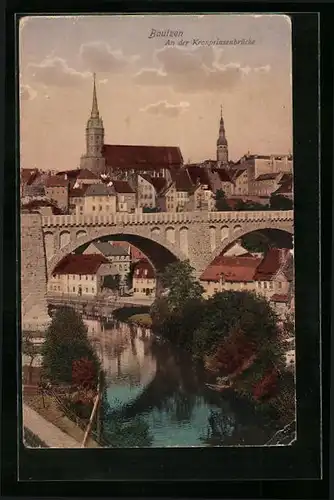 AK Bautzen, Ortspartie an der Kronprinzenbrücke