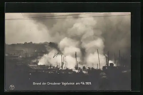 AK Brand der Dresdener Vogelwiese am 2.8.1909
