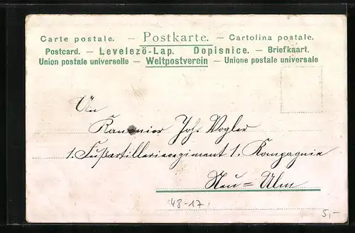 Lithographie Dame in Uniform mit Monokel