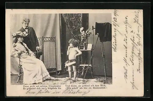 AK Amor mit Liebespaar vorm Fotoapparat