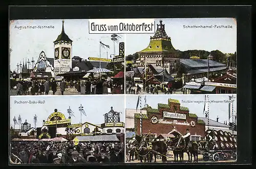 AK Oktoberfest, Festbierwagen vom Winzerer Fähndl, Schottenhamel-Festhalle