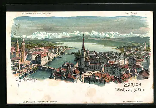 Künstler-AK C. Steinmann Nr. 2108: Zürich, Blick vom St. Peter