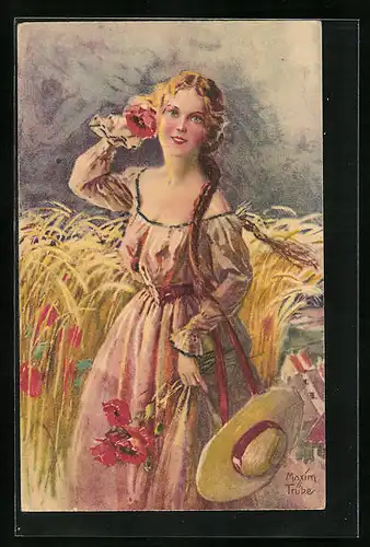 Künstler-AK Maxim Trübe: Schönheit im Kornfeld