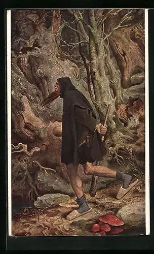 Künstler-AK Moritz von Schwind: Rübezahl mit Keule und Holzschuhen
