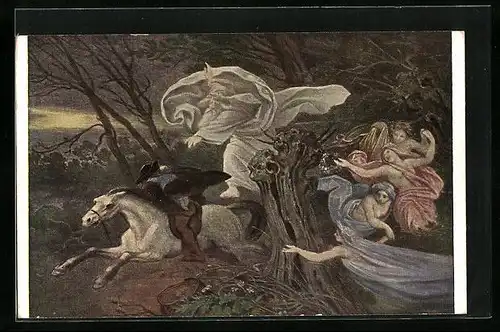 Künstler-AK Moritz von Schwind: Der Erlkönig im Wald