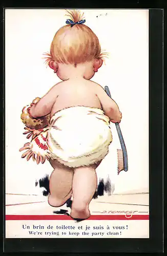 Künstler-AK Douglas Tempest: Kind auf dem Weg zum Bade