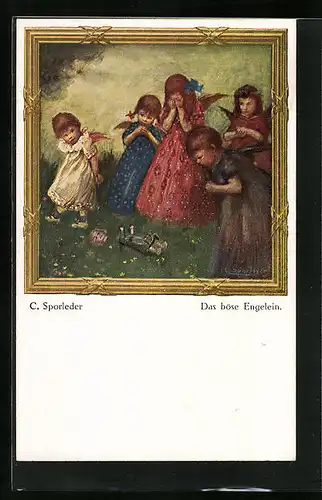 Künstler-AK C. Sporleder: Engel vor kaputter Puppe
