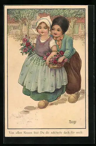 Künstler-AK Florence Hardy: Knabe betört ein Mädchen mit schönen Sprüchen