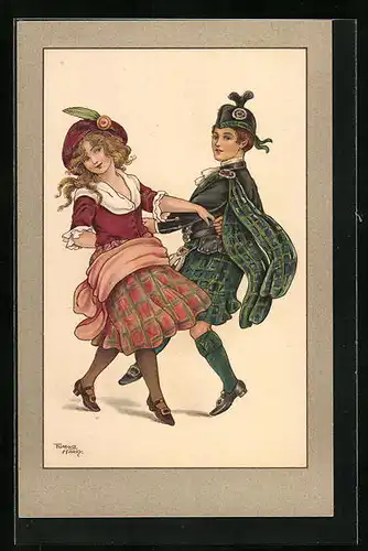 Künstler-AK Florence Hardy: Flottes Tänzchen mit Federhut