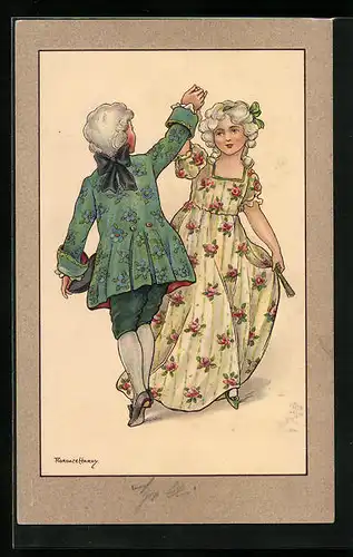 Künstler-AK Florence Hardy: Tanz in barocker Kleidung