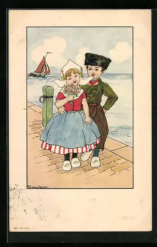 Künstler-AK Florence Hardy: Verliebtes Pärchen am Kai