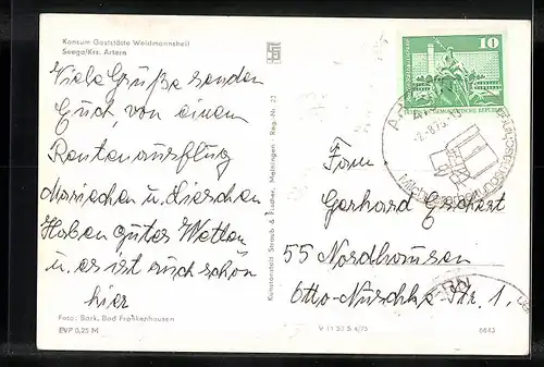 AK Seega /Artern, Konsum-Gaststätte Weidmannsheil, Innenansicht