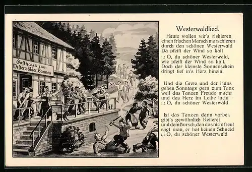 Künstler-AK Elbgrund, Gasthaus zum Westerwälder Hannes, Westerwaldlied