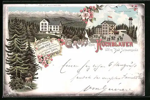 Lithographie Badenweiler, Hotel auf dem Hochblauen