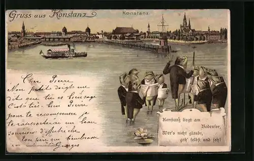 Lithographie Konstanz, Panorama mit Froschkapelle