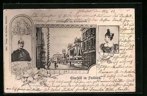 AK Elberfeld, Festschmuck zum Kaiserbesuch am Königsplatz