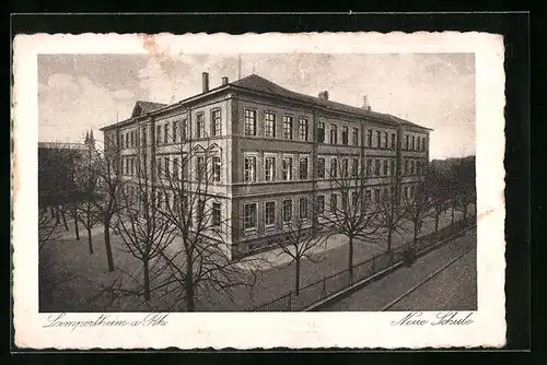 AK Lampertheim /Rh., Neue Schule aus der Vogelschau