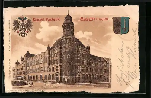 Lithographie Essen /Ruhr, Kaiserliches Postamt, Wappen
