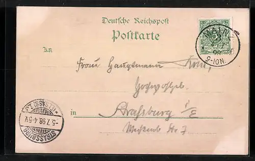 Lithographie Mainz, Ortsansicht, Gutenberg-Denkmal