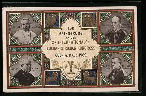 AK Cöln, XX. Internationaler Eucharistischer Kongress 4.-8. August 1909, Papst Pius X.