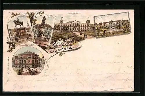 Lithographie Elberfeld, Zoologischer Garten, Stadt-Theater