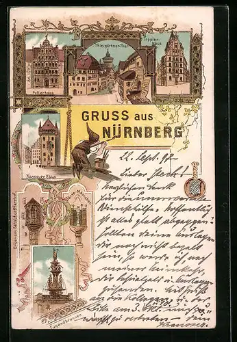 Lithographie Nürnberg, Nassauer Haus, Toppler-Haus, Pellerhaus