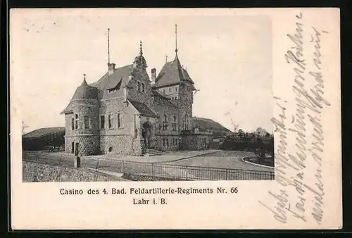 AK Lahr i. B., Casino des 4. Bad. Feldartillerie-Regiments Nr. 66