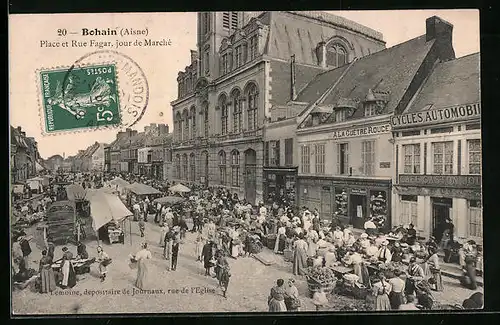 AK Bohain, Place et Rue Fagar, jour de Marché