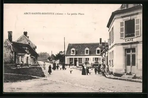 AK Arcy-Sainte-Restitute, La petite Place, Cafe