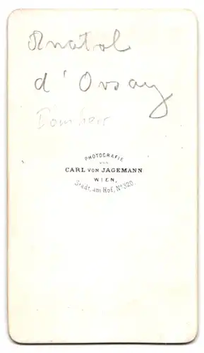Fotografie C. von Jagemann, Woen, Portrait Graf Anatole d`Orsay, Domherr in Olmütz mit Orden