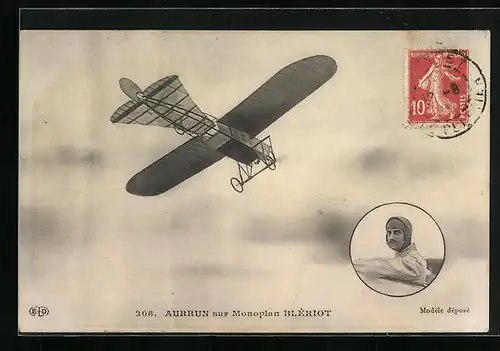 AK Aubrun sur Monoplan Blériot