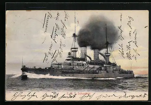 AK Kriegsschiff SMS Schwaben in voller Fahrt