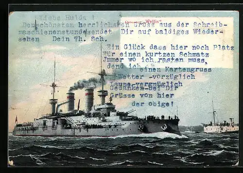 AK Linienschiff Wettin in See stechend