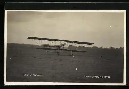 AK Doppeldecker-Flugzeug, Farman Biplane, Flying at Hendon Series