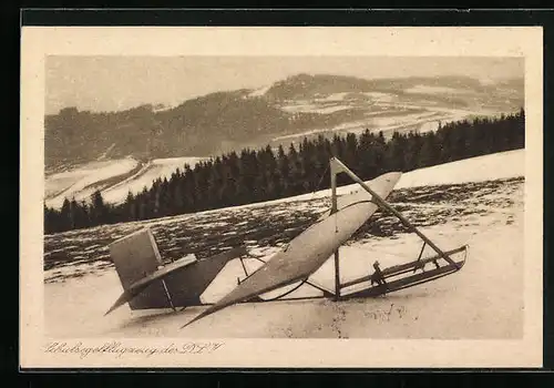 AK Schulsegelflugzeug des D.L.W. in der kalten Jahreszeit