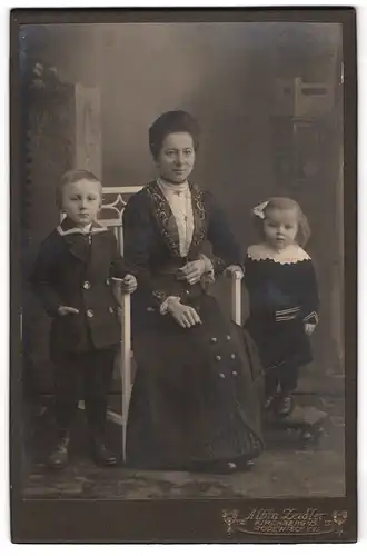 Fotografie Albin Zeidler, Kirchberg i. S., Neumarkt 238, Sitzende Dame neben ihren Kindern