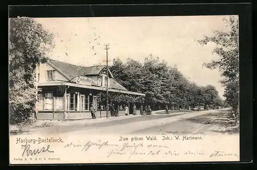 AK Harburg-Bostelbeck, Gasthaus zum grünen Wald von der Strasse gesehen