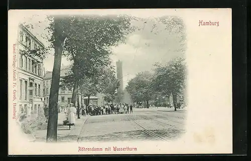 AK Hamburg, Strassenpartie am Röhrendamm mit Wasserturm