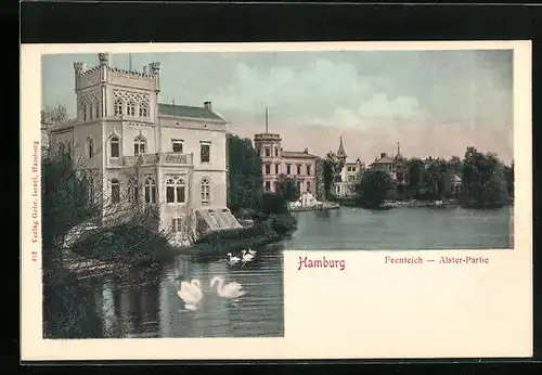 AK Hamburg-Uhlenhorst, Alsterpartie mit Feenteich, Schwäne