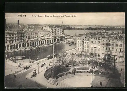 AK Hamburg, Alsterarkaden, Strassenbahn, Binnen- und Aussenalster
