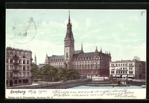 AK Hamburg, Das Rathaus mit Uhrenturm